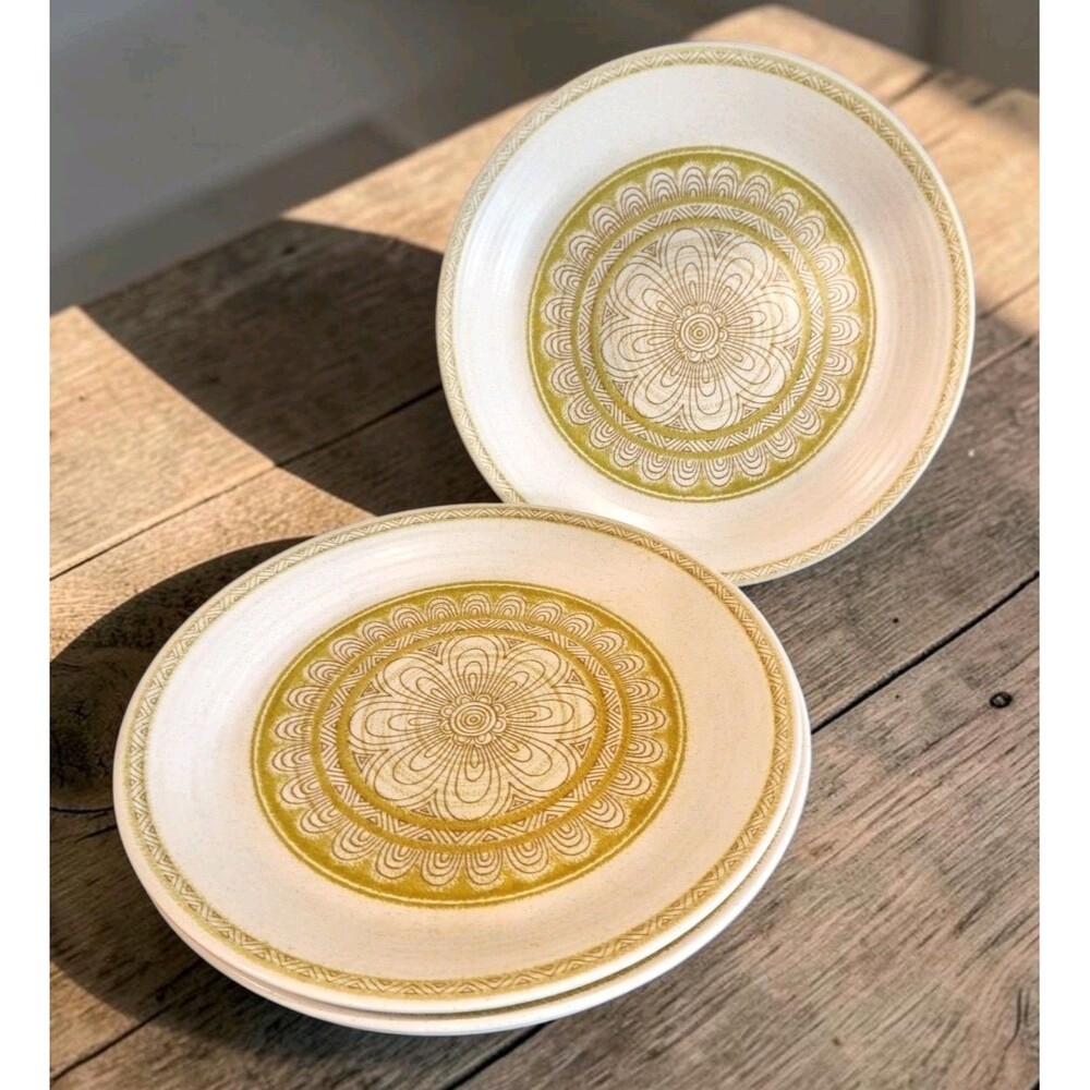 4 Vintage Franciscan Earthenware Hacienda Green Luncheon Plates RARE 9.75"
